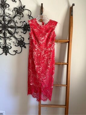 Minuet Petite Red Lace Midi Dress